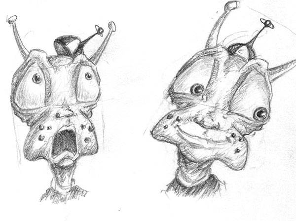 Facial expression sketches for an alien boy character